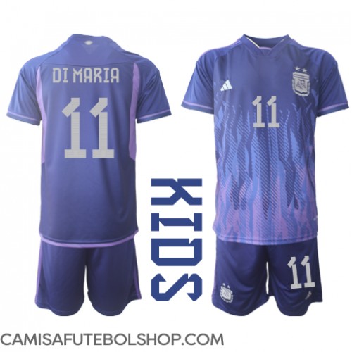 Camisa de time de futebol Argentina Angel Di Maria #11 Replicas 2º Equipamento Infantil Mundo 2022 Manga Curta (+ Calças curtas)